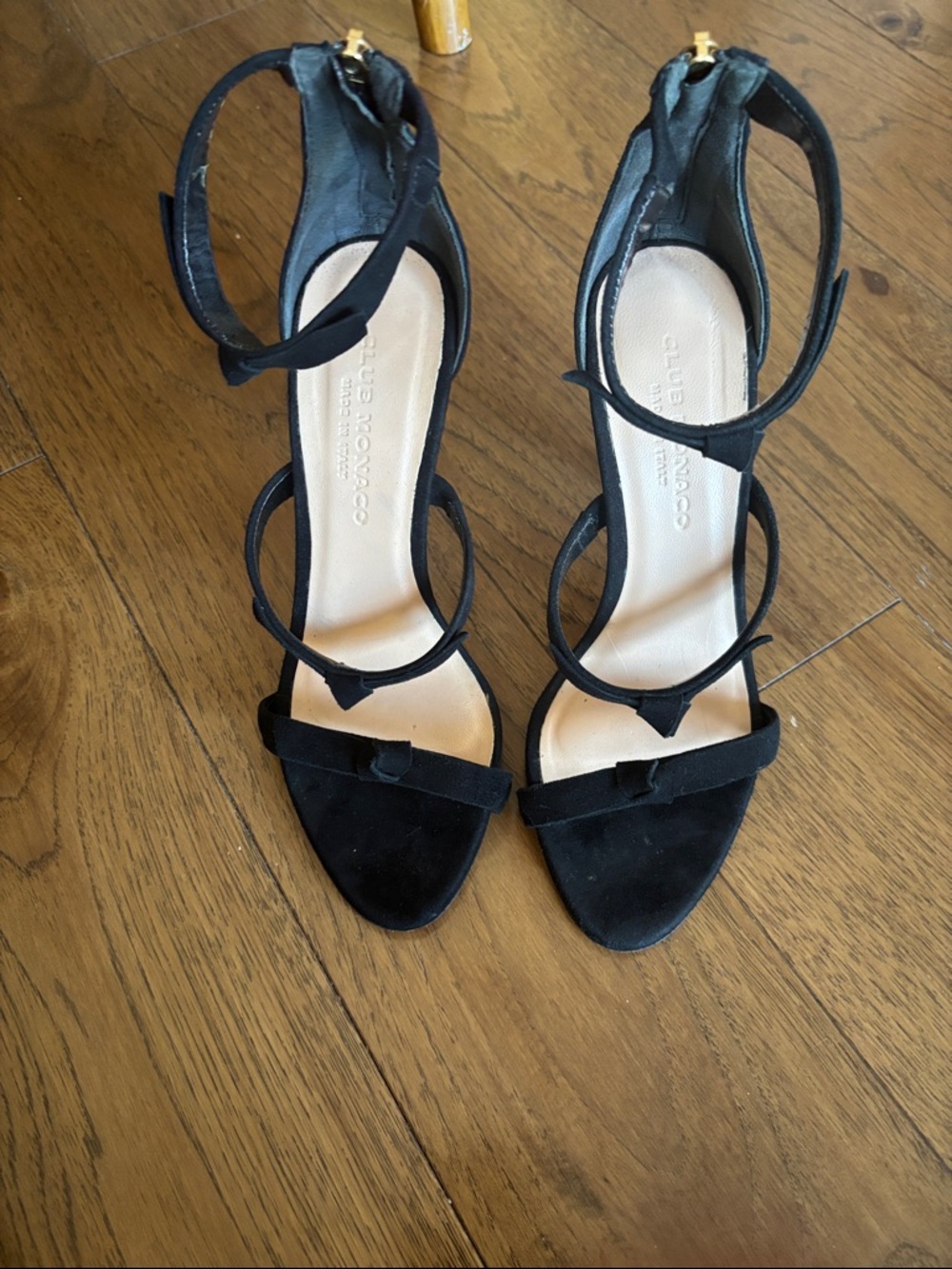 Club Monaco Black Strappy Suede Stiletto Sandals